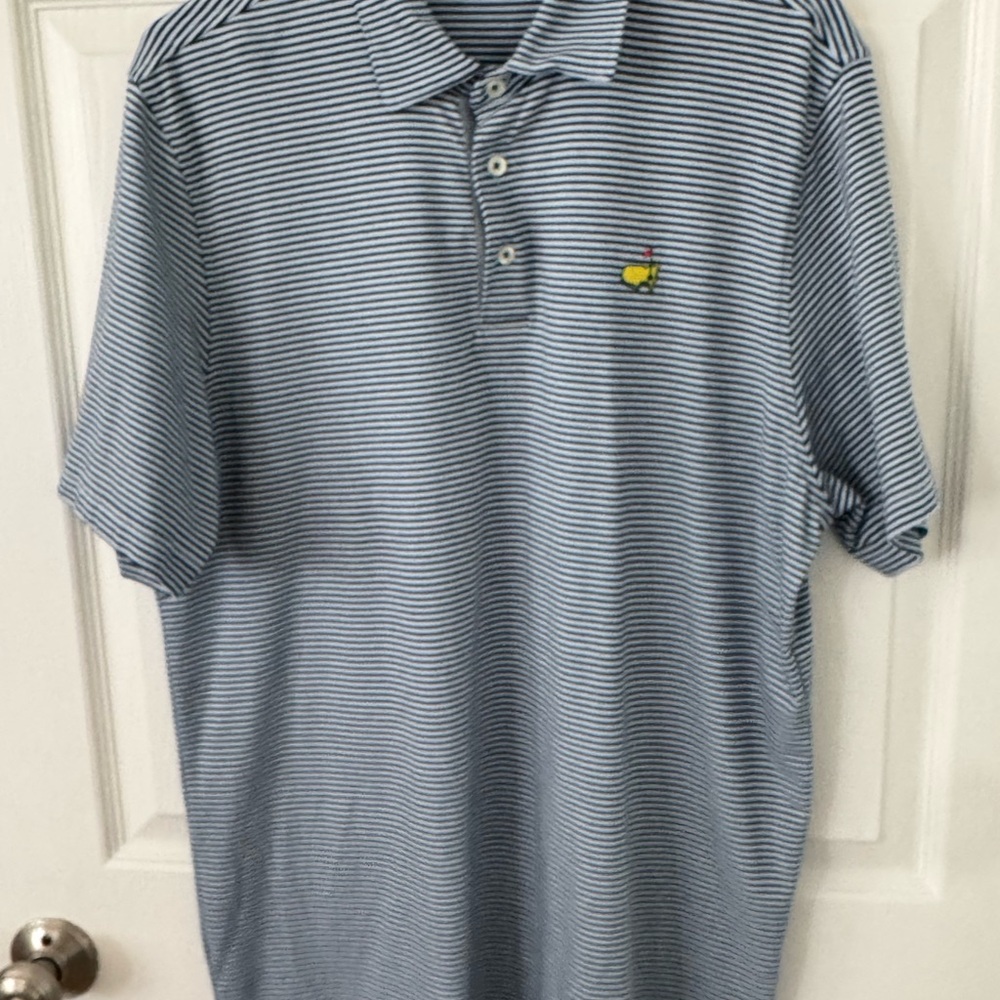 Masters Classics Blue Striped Golf Polo Shirt with Embroidered Mastera logo